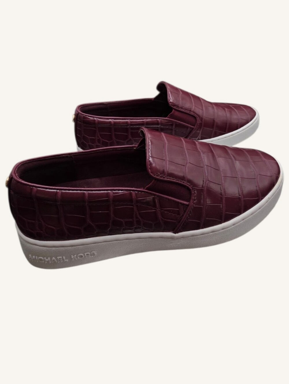 Michael Kors Keaton Burgundy Croc Slip On Sneakers Loafers Size 8 NWOT
